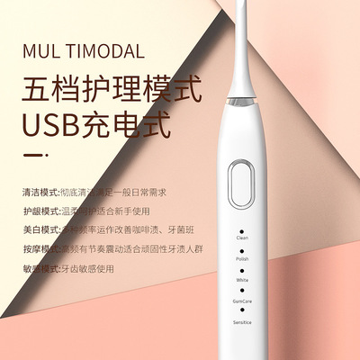 smile电动牙刷磁悬浮USB充电智能洁牙器声波式防水高频杜邦刷软毛