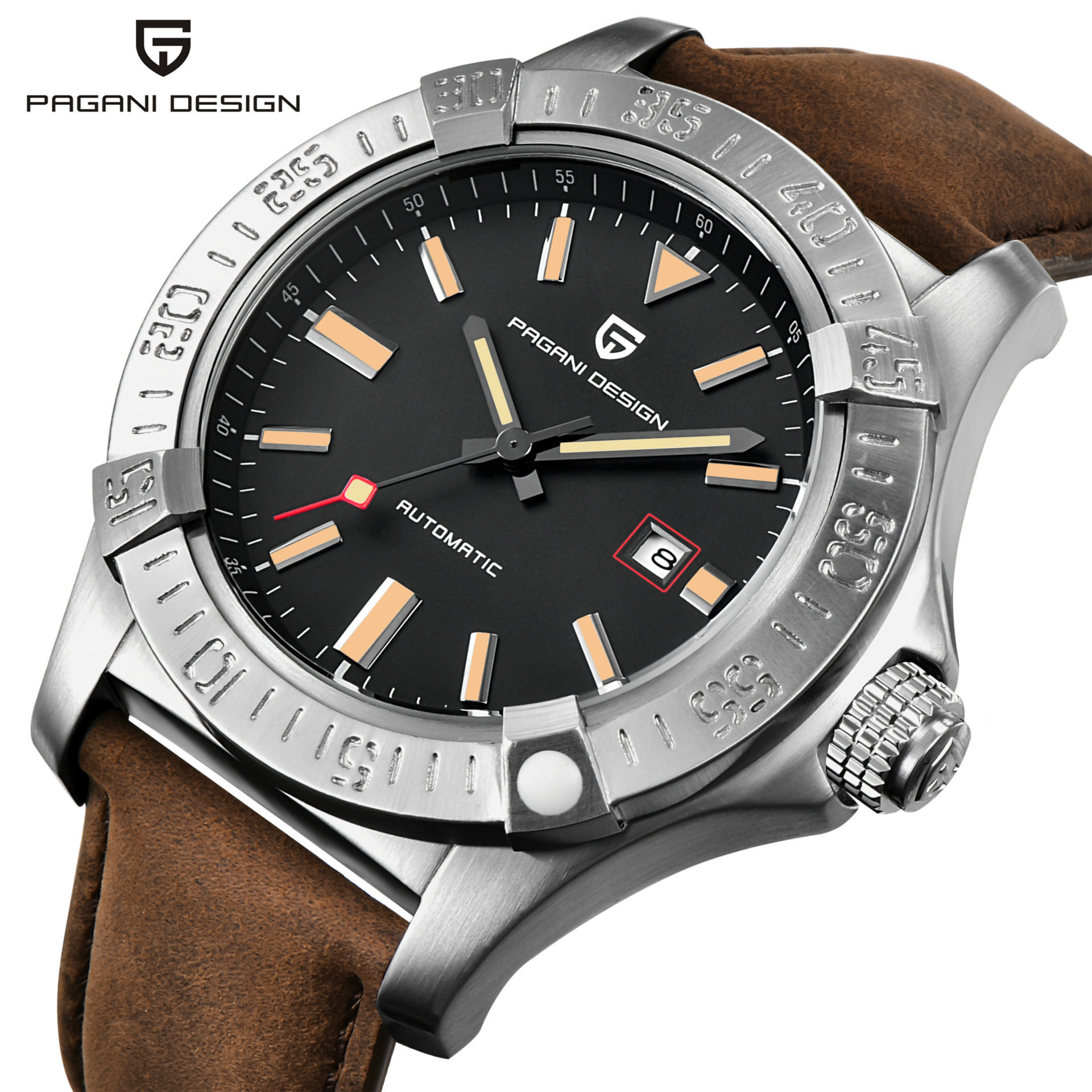 手表男圆形_十年老店伯佳尼自动机械圆形3针商务皮带运动男款手表促销