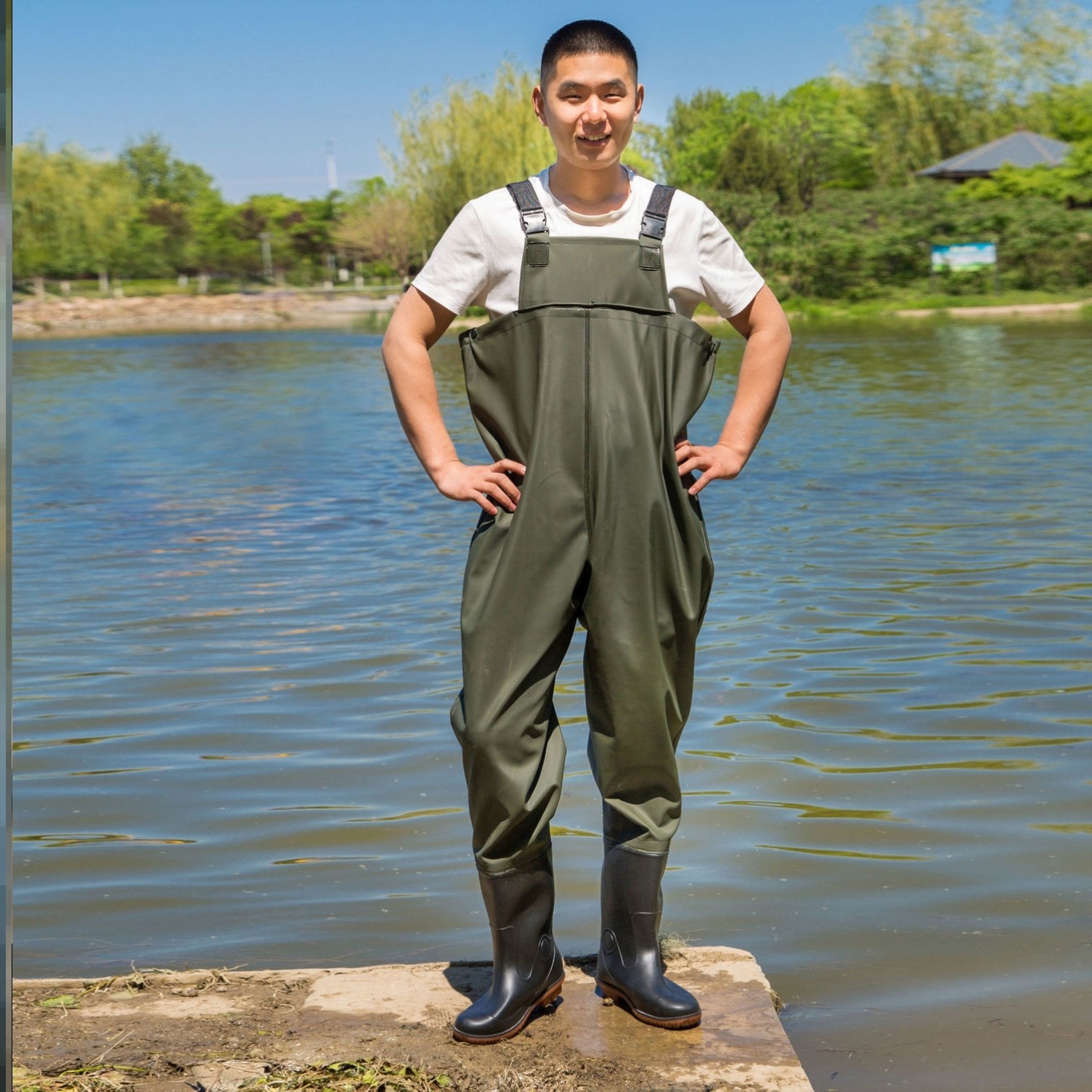 摸鱼防水衣全身连体水裤水鞋赶海打鱼下田插秧专业男款雨裤下水裤