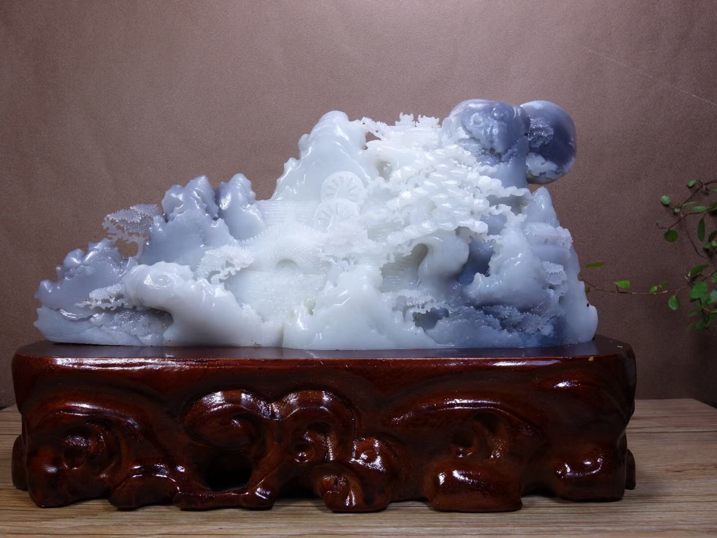 富贵山居摆件和田玉烟紫山水摆件浓郁醇厚重1492克