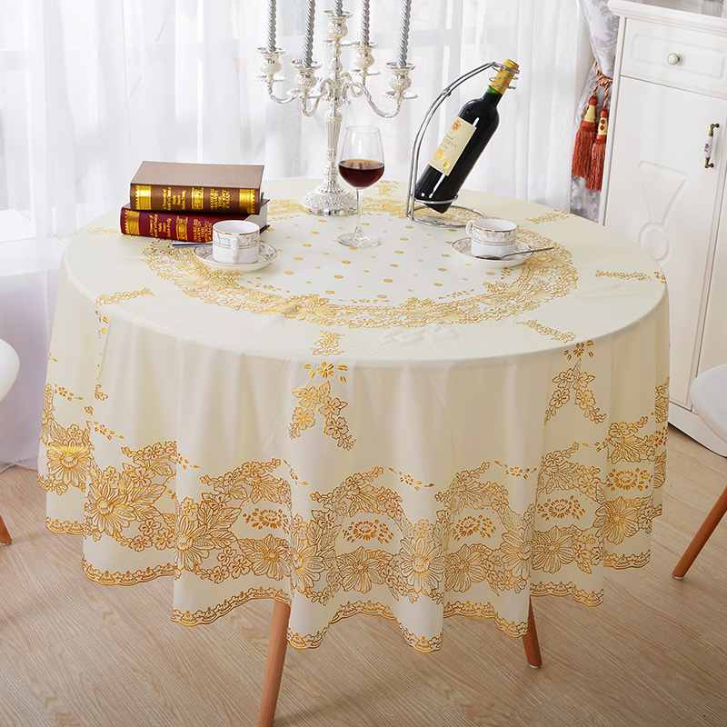pvc烫金圆桌布防水防油防烫塑料免洗餐桌面垫长方形欧式台布
