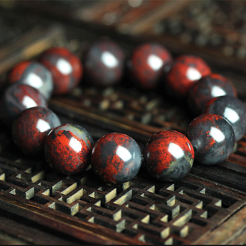 【五福祥珠】精品天然桂林鸡血玉手链手串玉石鸡血石手链佛珠男士