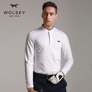 WOLSEY男款长袖T恤运动棉舒适打底衫立领POLO衫高尔夫运动