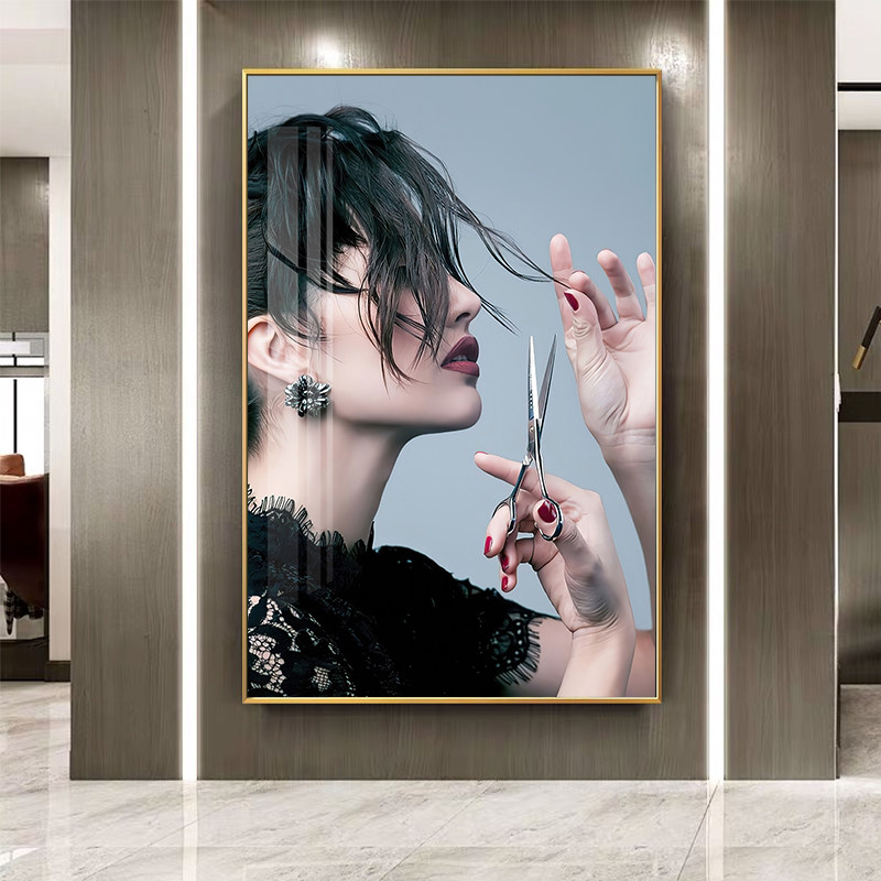 美发理发店墙面装饰画发廊沙龙艺术造型形象挂画时尚人物轻奢壁画