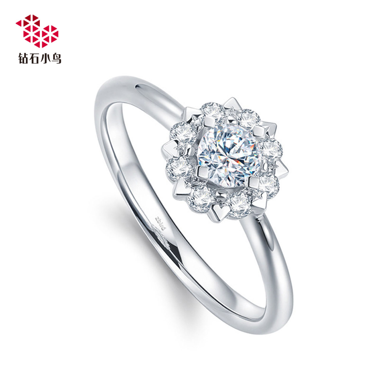 zbird/钻石小鸟18k金群镶钻戒-心缘-1克拉效果钻石求婚戒指女款