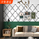 美式轻奢风格墙纸高级感黑白格子法式复古墨绿色客厅卧室背景壁纸