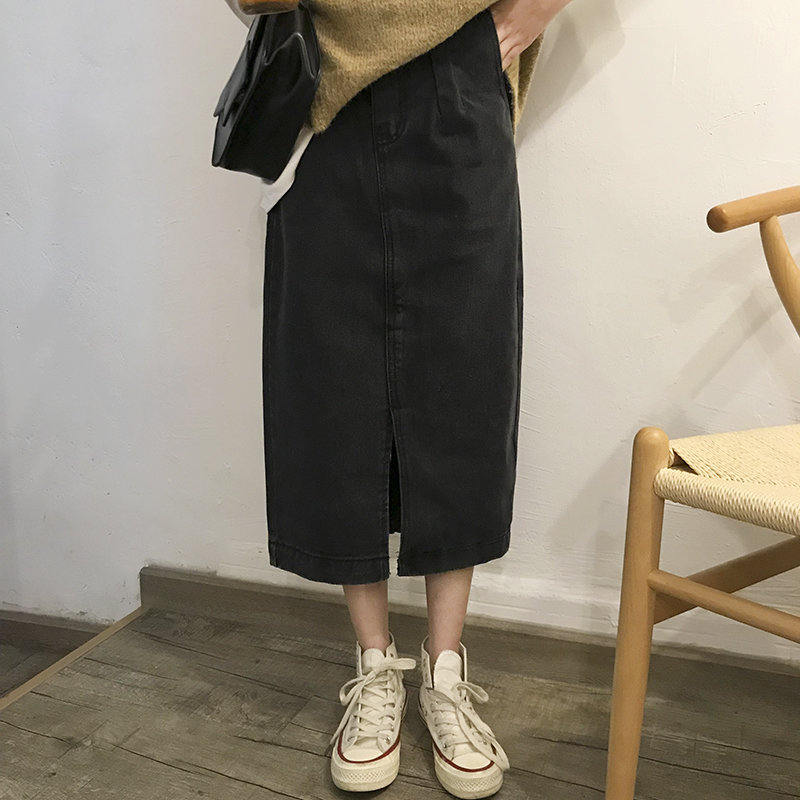 花田橱窗F776牛仔裙半身裙女2019港味复古开叉高腰包臀中长款裙子在类目 女装/女士精品, 半身裙中 - 来自Buy2taobao.com提供专业的淘宝代购服务