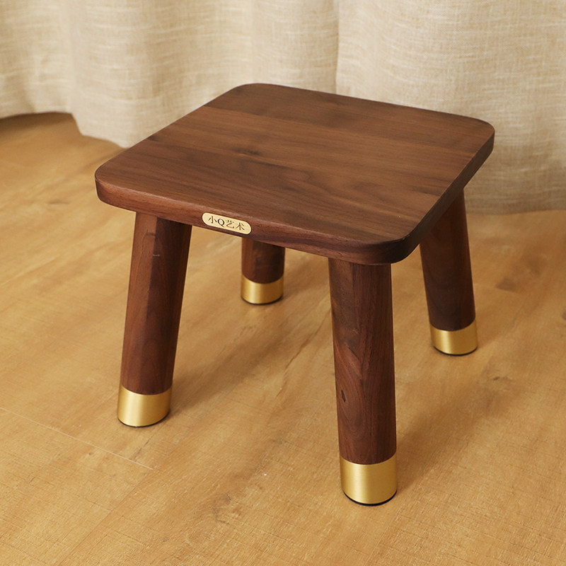 实木小板凳黑胡桃家用木头凳儿童小方凳客厅卧室复古新中式矮凳子