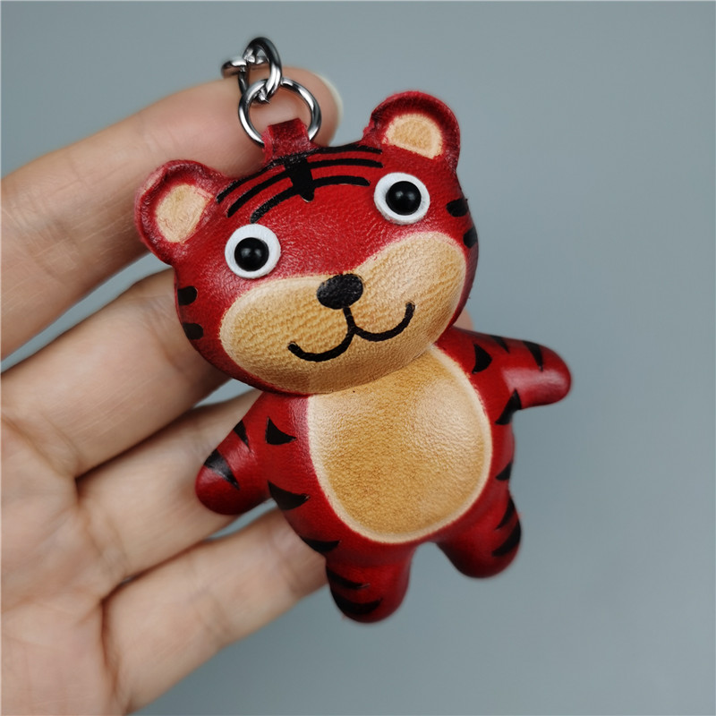 虎年真皮老虎钥匙扣挂件可爱迷你动物创意汽车钥匙圈环情侣挂饰萌
