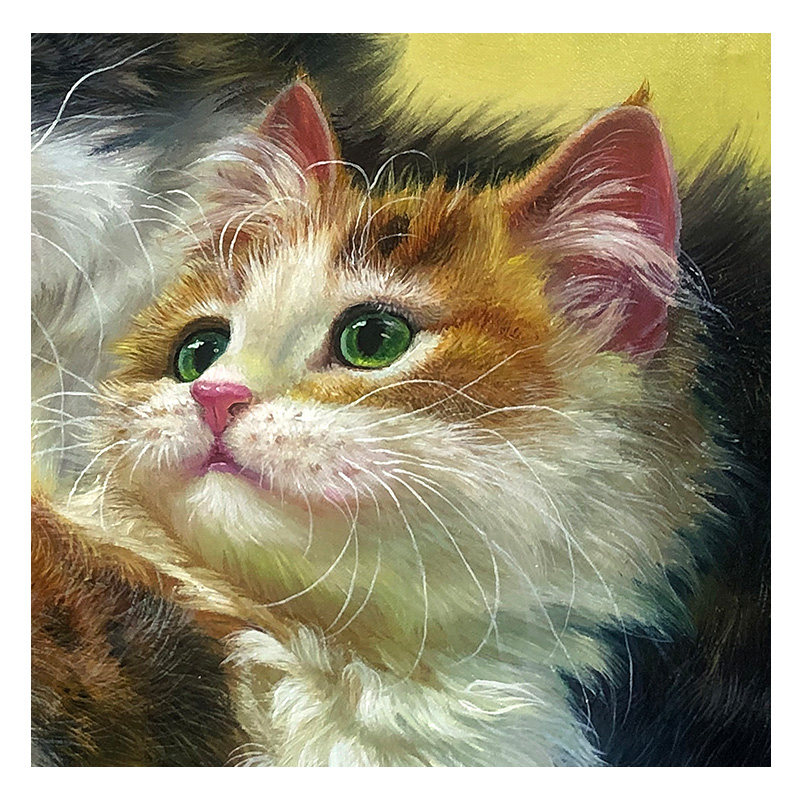 中国美术家协会员 彭浩原-王一羽 《双喜临门》 布面油画动物 猫