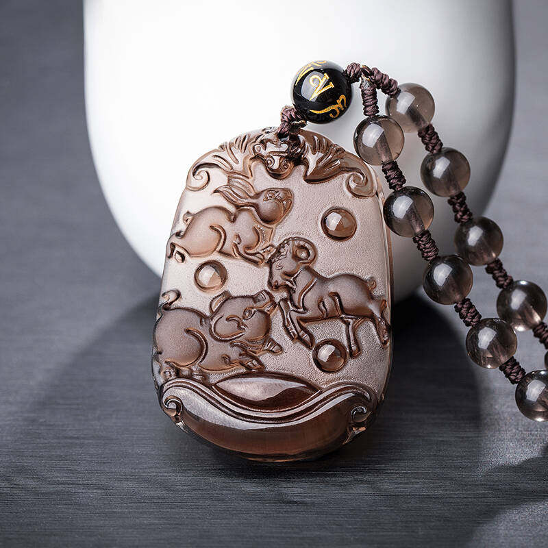 石传百世冰种黑曜石吊坠十二生肖三合生肖项链男女情侣款 生肖兔