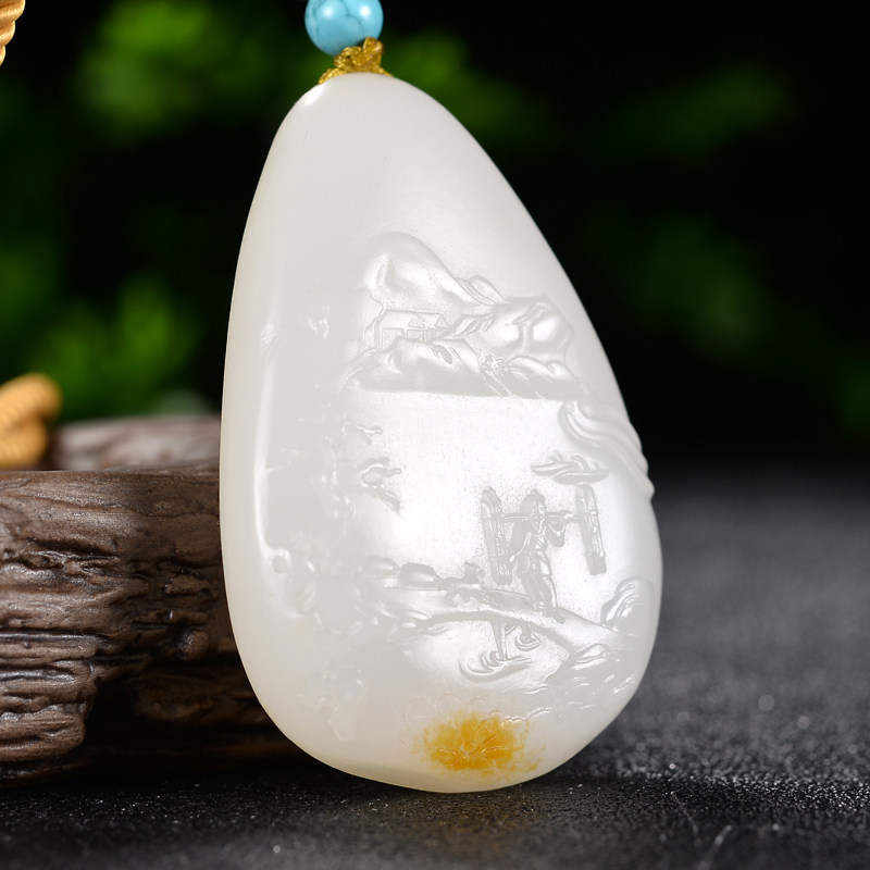 一级白细羊脂玉 苏州玉雕名家钱程程 和田玉 山野樵夫挂件 63克