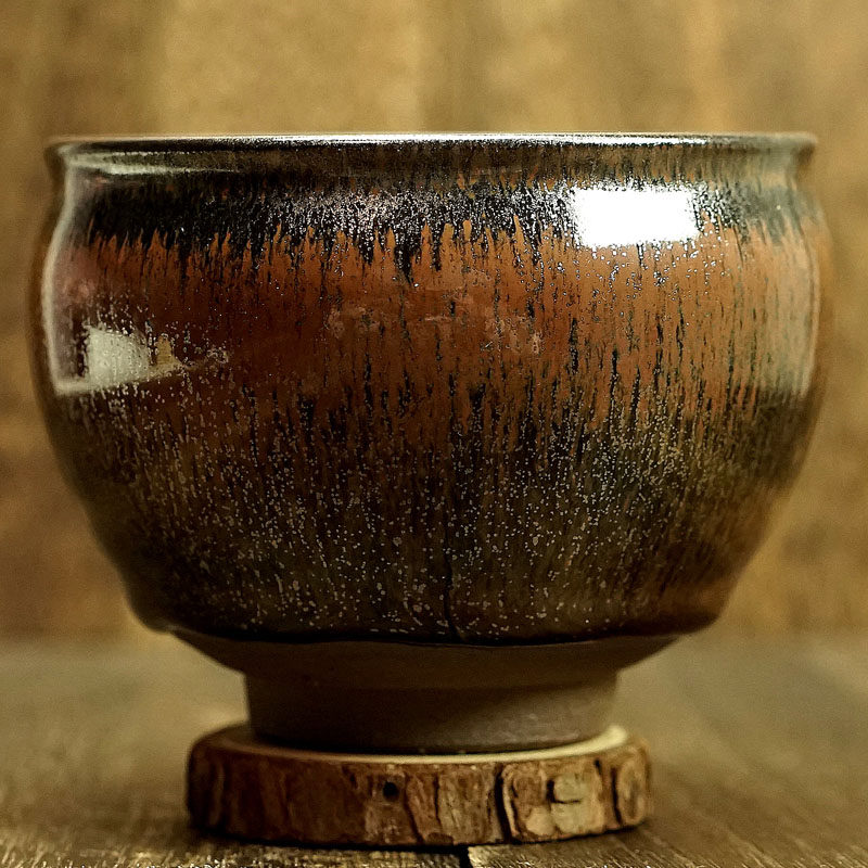 【柴烧铁锈彩毫将军盏】古拙沉稳雅致内敛 游於进 建阳建盏 e11