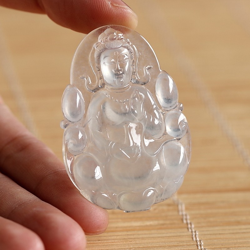 源头好货四会高冰种起胶起光翡翠吊坠观音14.81克