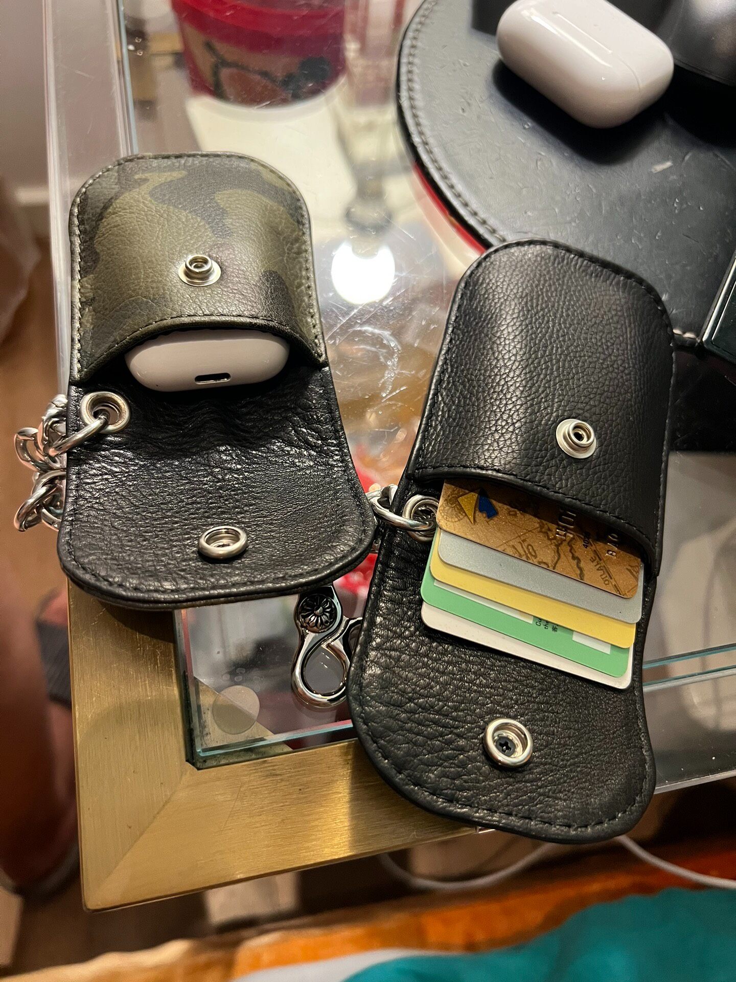 Kexin Style CH Punk Style Key Card Holder (holds 5 bank cards), upgraded version black calfskin palm print (leather and,, photos are of the actual product (No returns or exchanges if no quality issues)