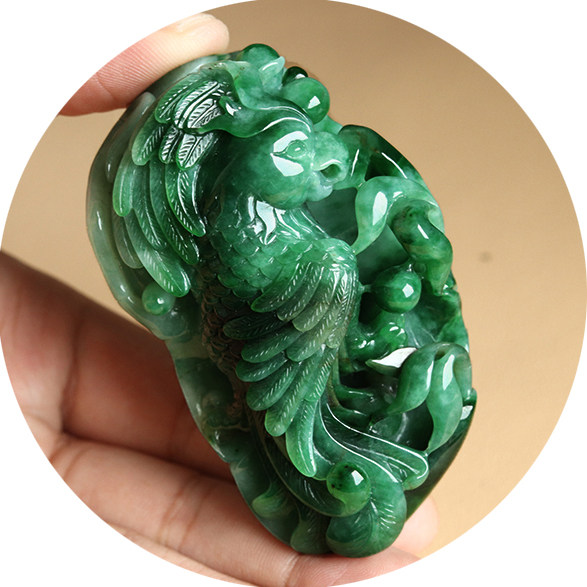 源头好货四会拍卖天然a货缅甸翡翠手把件冰糯种阳绿鹦鹉 144.31g