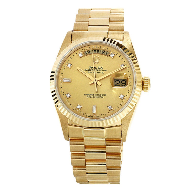 免费送检[9.5新]劳力士星期日历型自动机械18k黄金男手表18038