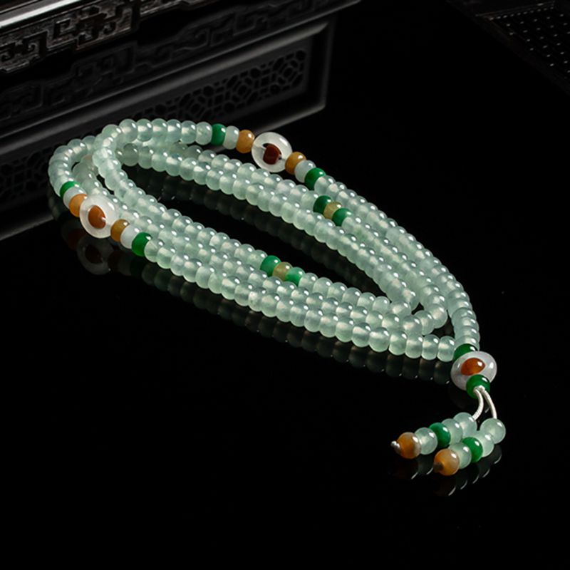 09g天然a货翡翠冰种算盘珠三彩项链女款冰种算盘珠项链5.6mm