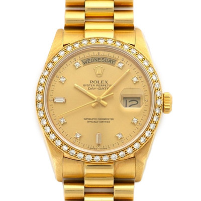 [国检证书/无保留价][9.5新]劳力士全18k金钻石自动男表 18048