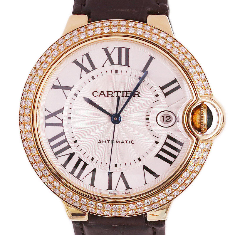 [国检认证][98新]卡地亚蓝气球系列18k黄金后镶钻/皮带男表