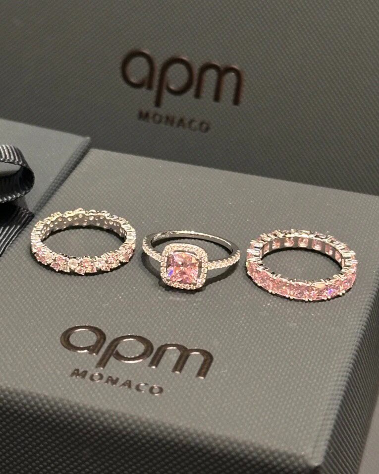 【全新】APM Monaco粉麦穗粉排钻粉色方糖玫瑰水滴戒指