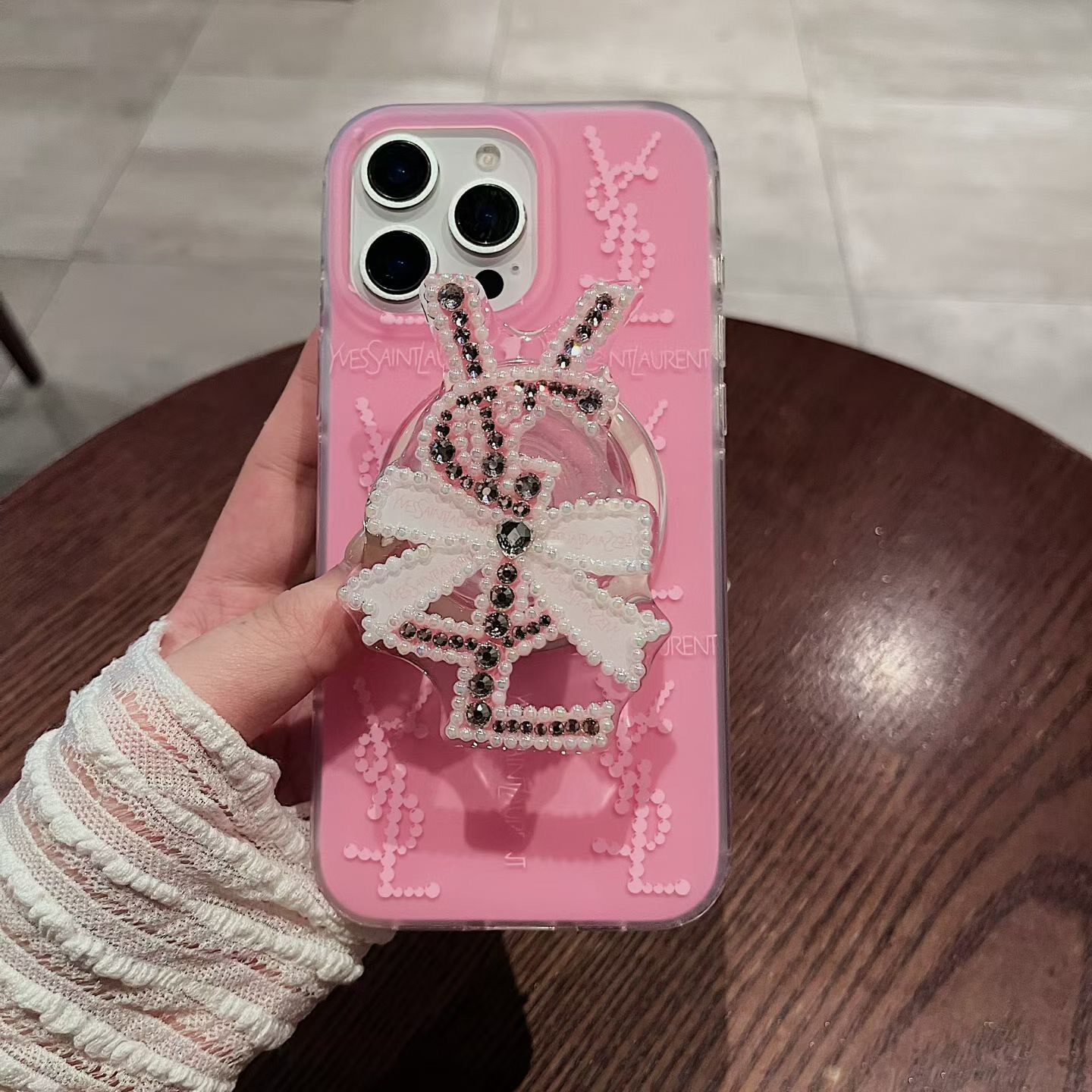 全新轻奢粉色系 YSL 双层 IMD 手机壳