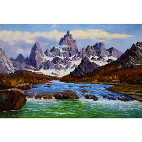 23:591次出价【朝鲜油画】一级画家 赵主日《早春》精品油画成交价