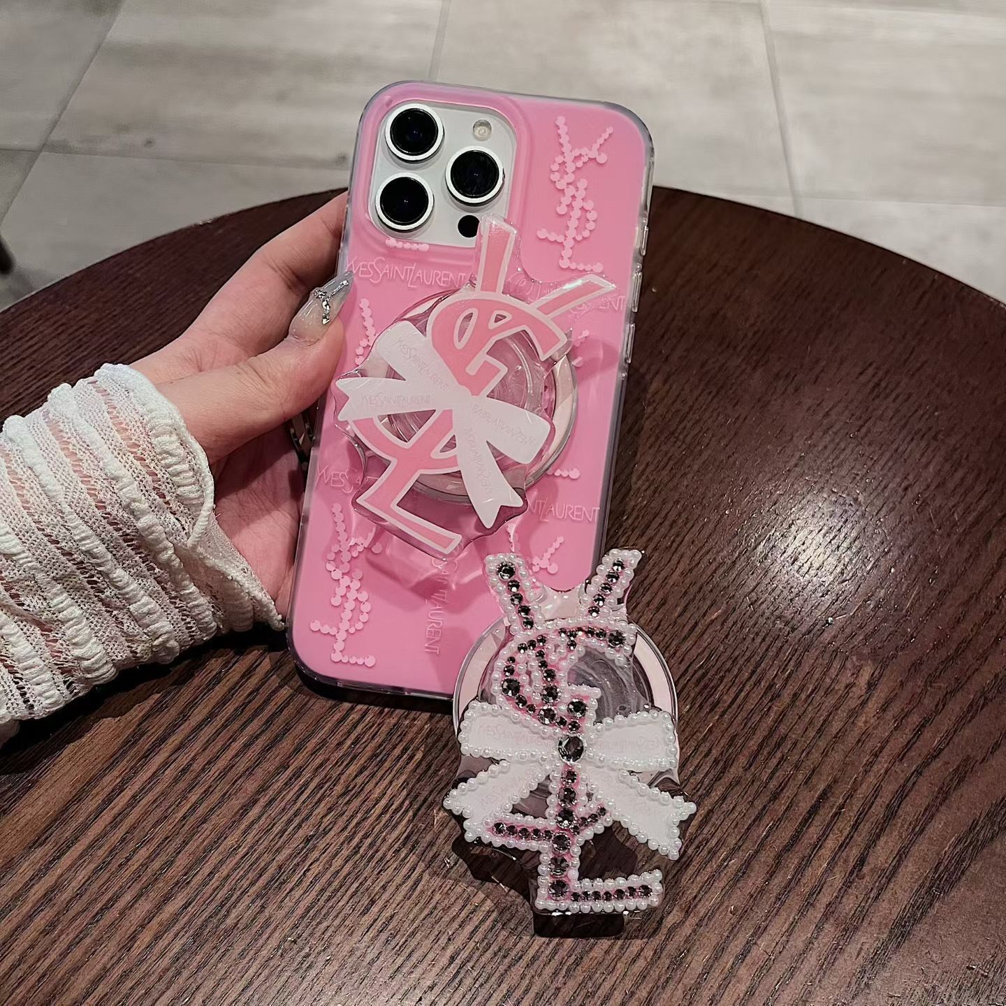 全新轻奢粉色系 YSL 双层 IMD 手机壳