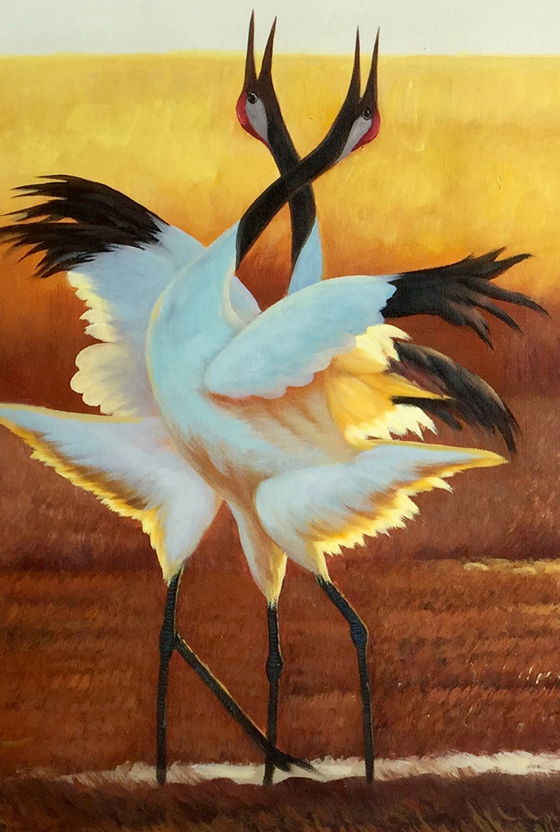 许飞飞《龟年鹤寿》精品写实油画 布面油画