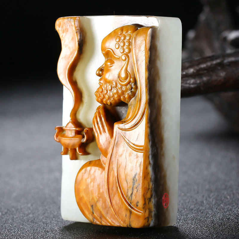 【达摩】韩帅玉雕工作室作品和田玉白玉挂件158.155克