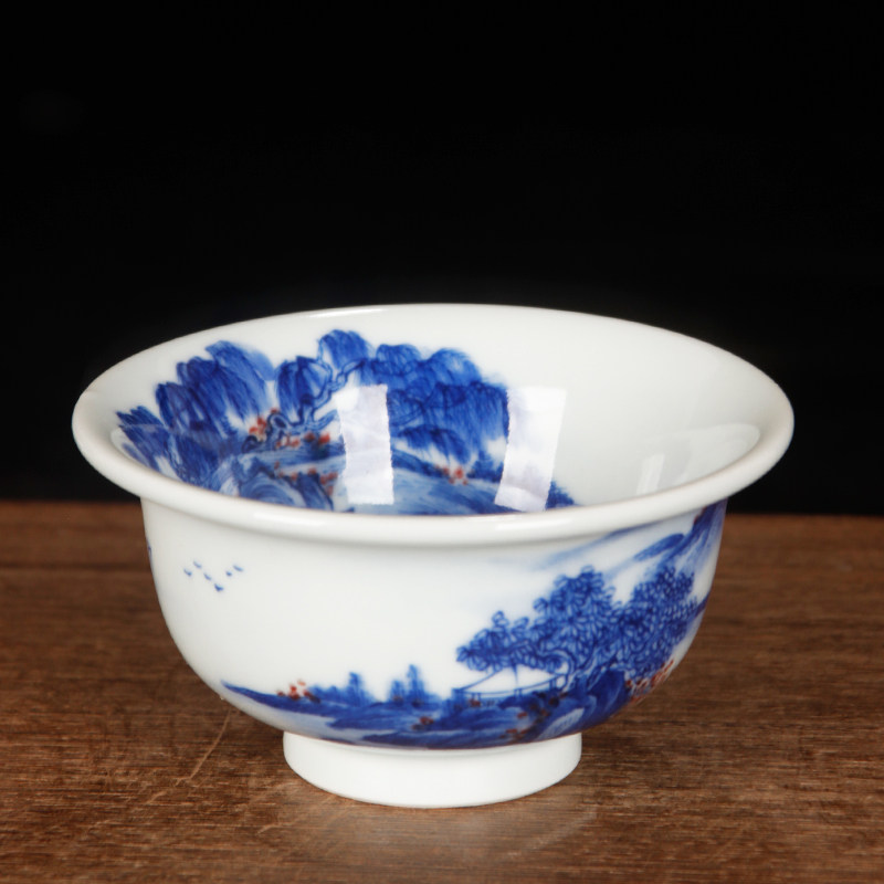 【德闲雅居】陈金生非遗传承人纯手工青花釉里红内画山水品茗杯
