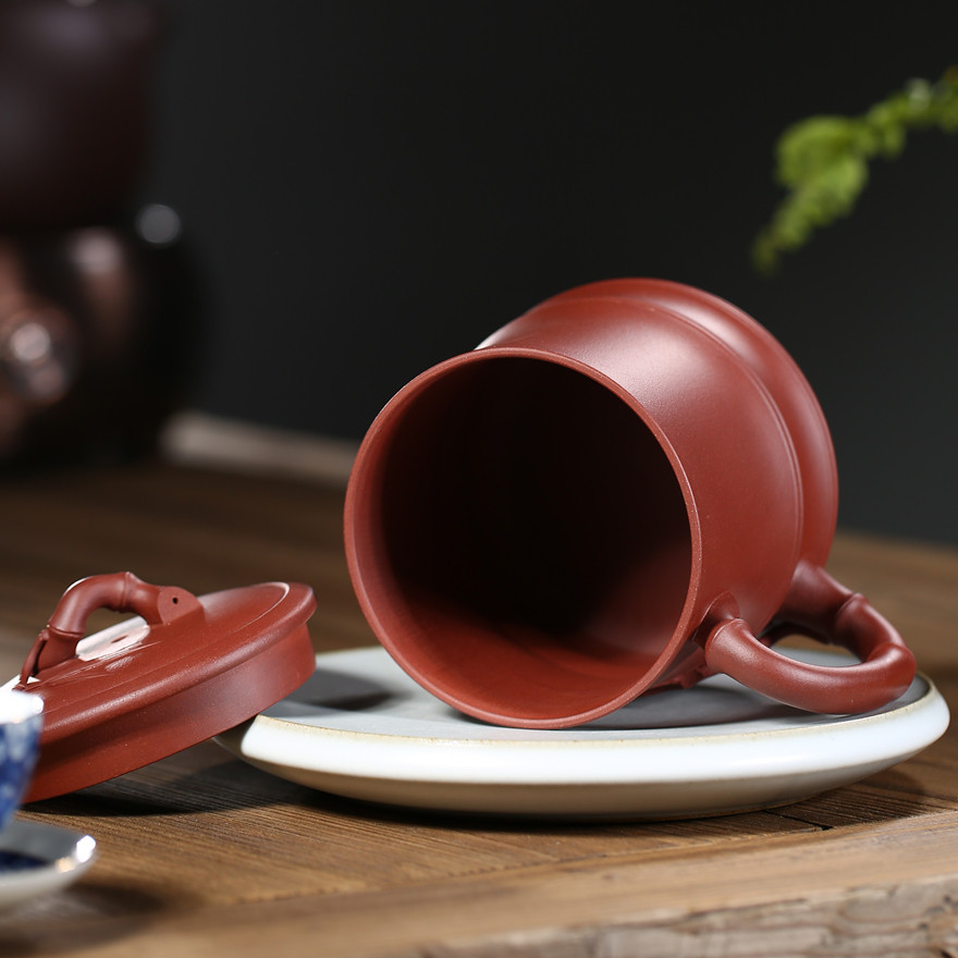 宜兴紫砂杯全手工 纯手工贴竹叶 男士办公泡茶喝茶大容量盖杯