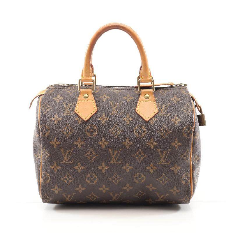 [无保留价9.0新]路易威登lv女士speedy25老花手提包pvc茶色525738