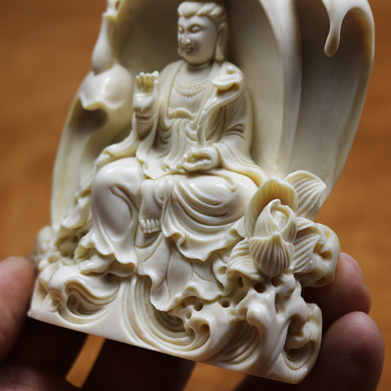 【即拍即得】坐莲观音 猛犸牙雕 纯手工雕刻 猛犸象牙摆件
