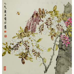 26万荆贵家《槐花新雨后》中美协会员 国画槐花表现题材创始人默认