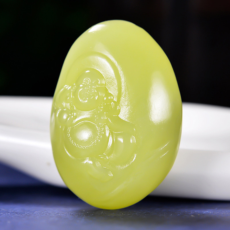 降价10% 寓意 自在弥勒佛 蜜蜡黄 和田玉黄玉佛 20.5661克