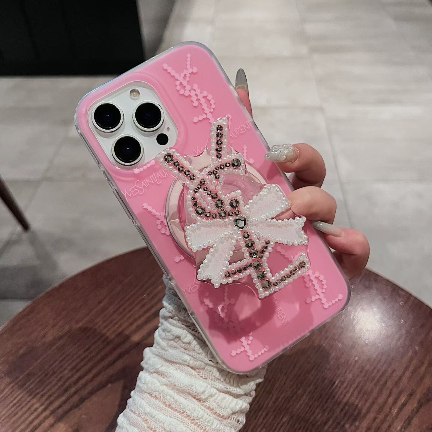 全新轻奢粉色系 YSL 双层 IMD 手机壳