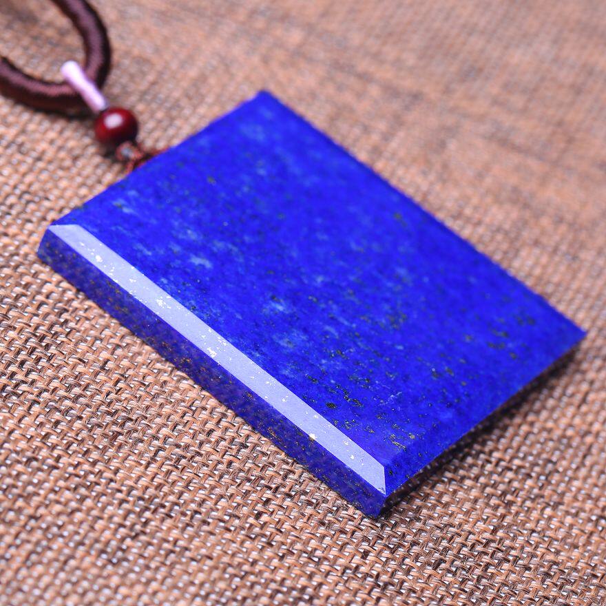 38.08克 帝王蓝天然青金石平安无事牌吊坠 老矿原矿手工制作