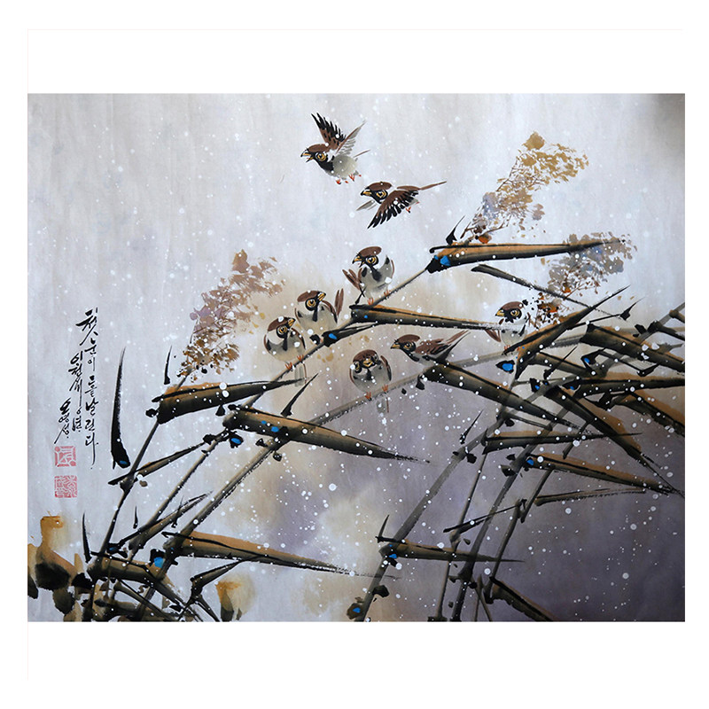 【朝鲜国画 】 人民艺术家 吴永成 《芦苇丛中的精灵》