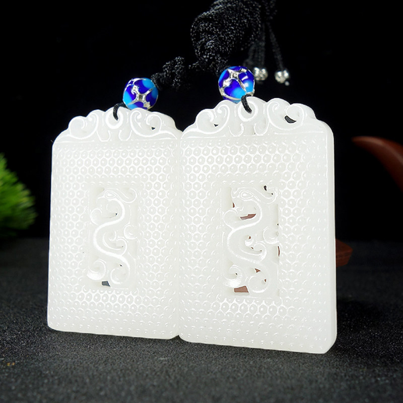 【龙凤对牌】和田玉羊脂玉龙凤挂件对牌 重量63g