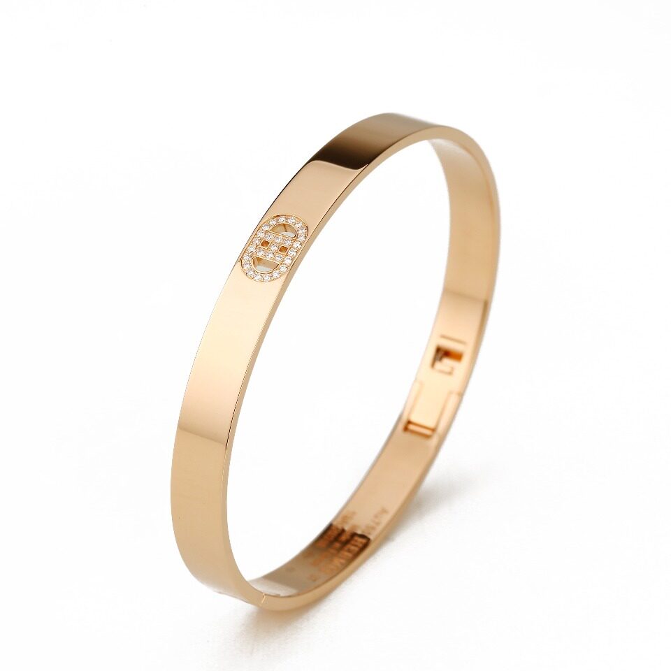 [9.8新]爱马仕18k玫瑰金镶钻h dancre手镯h115400b 00sh小号