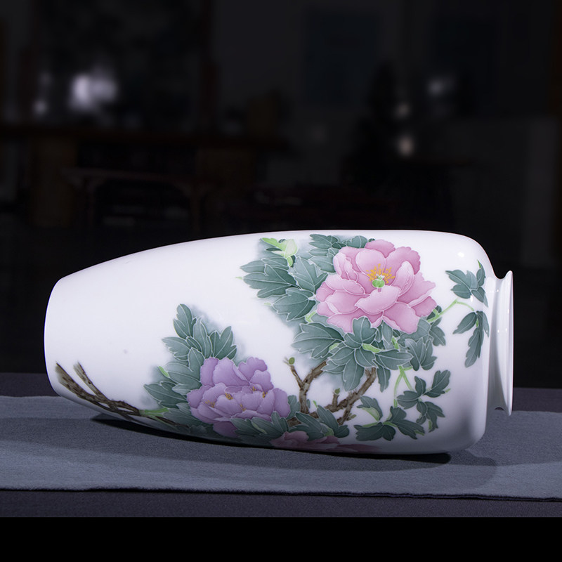 湖南省陶瓷工艺美术师 张婷倾心亲绘 花开富贵 手绘汾水花瓶摆件