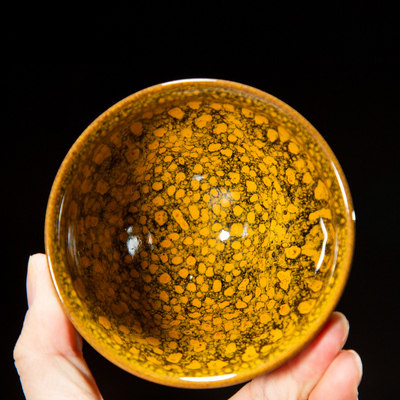 叶礼孝【手工手握豹纹束口盏】9.5cm瓷器陶器 景真堂 建阳建盏