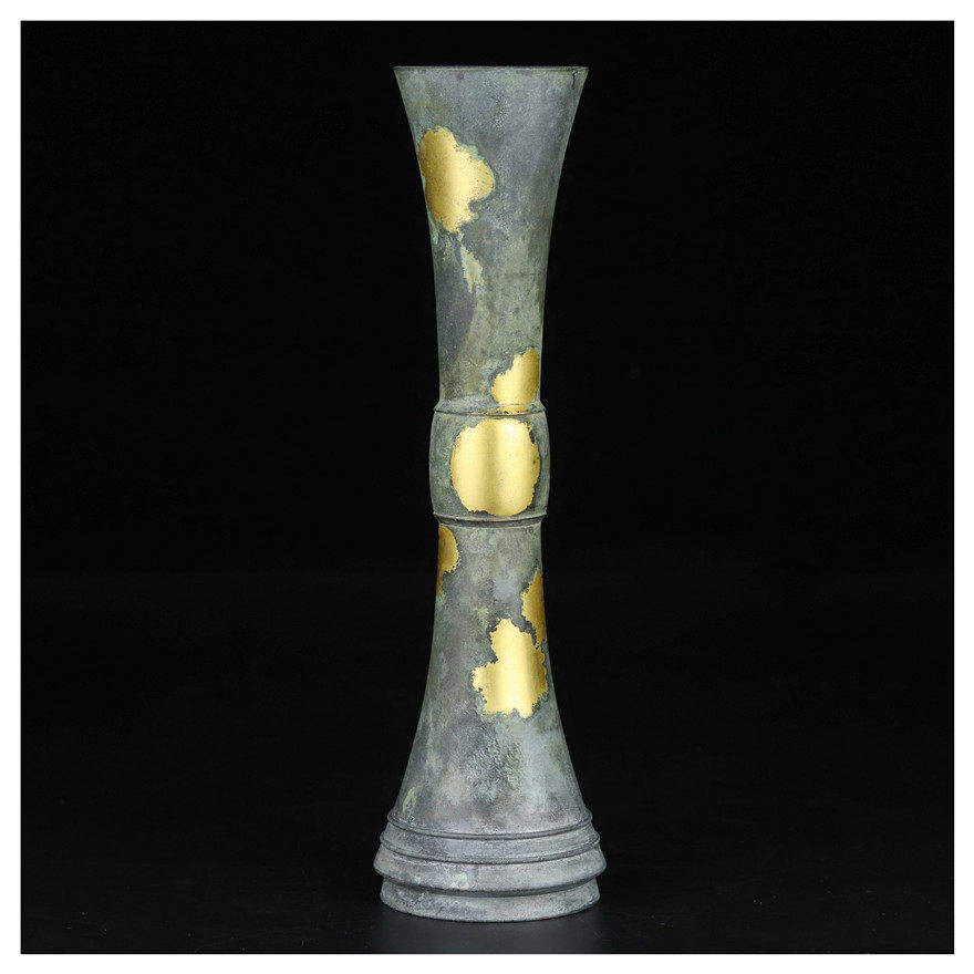 四世藏六造 大形 立鼓式 鎏金铜花瓶 共箱