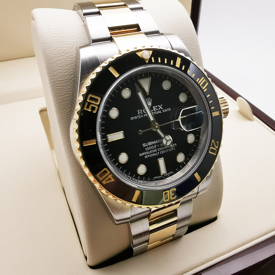 【2018年购买】95新 劳力士手表男 间金黑水鬼 潜航者 116613ln