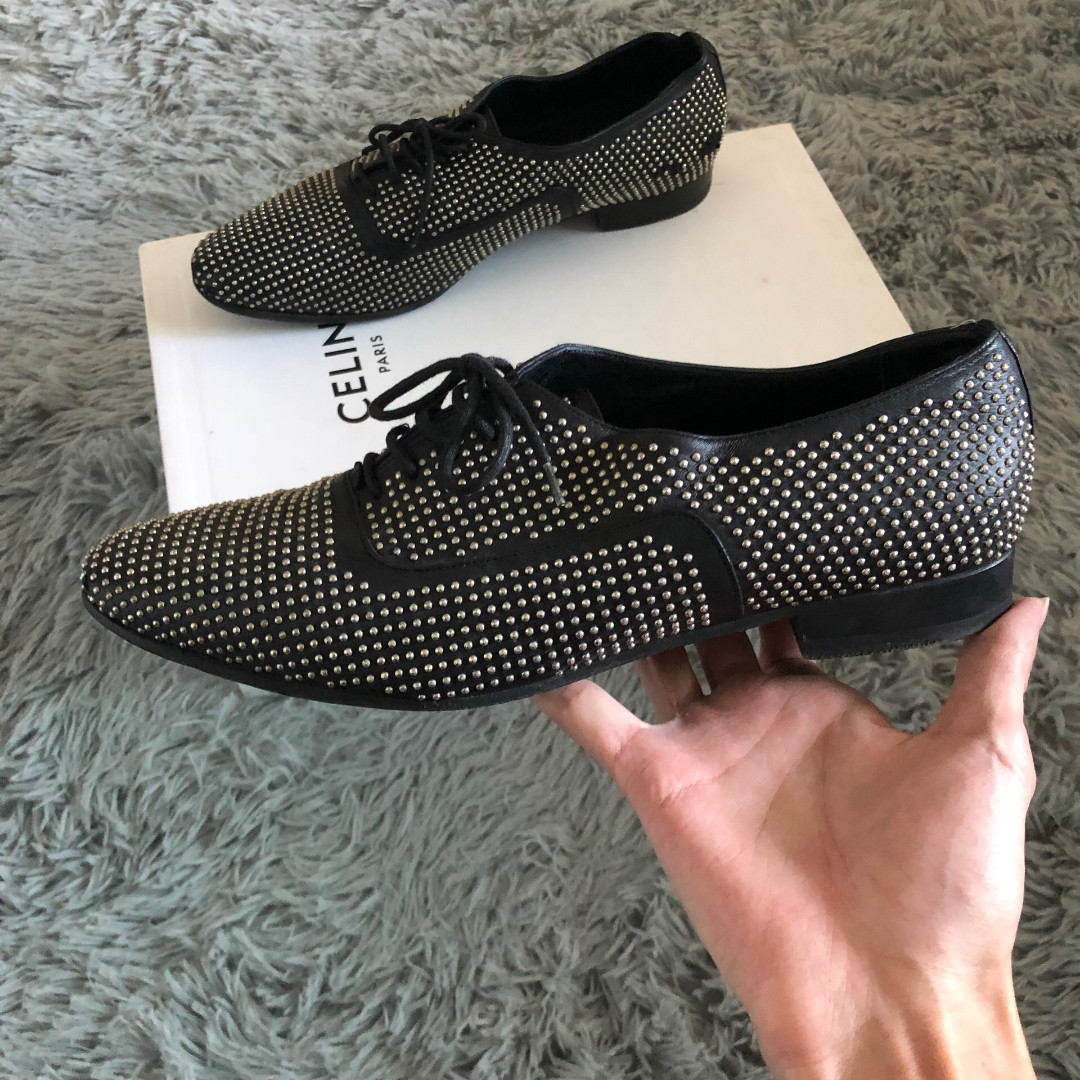 Saint Laurent Studded Black Lace-Up Shoes — front