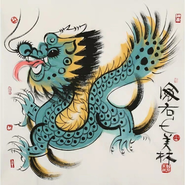 抚州国画手绘名家书画大师韩美林龙精品四尺斗方收藏名人字画装饰馈赠