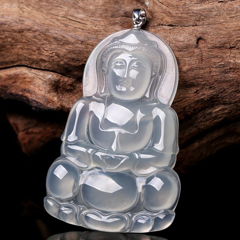 18k金扣头翡翠a货老坑冰种浅绿观音 10.70克