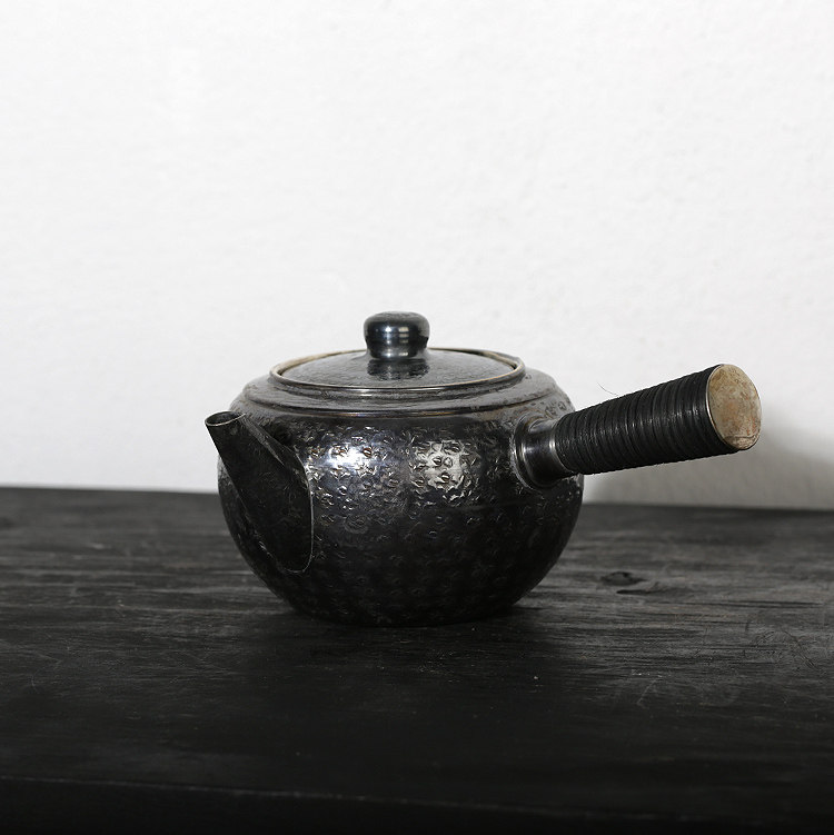 日本回流 昭和老物 铜镀银锤目急须 侧把壶 带原供箱