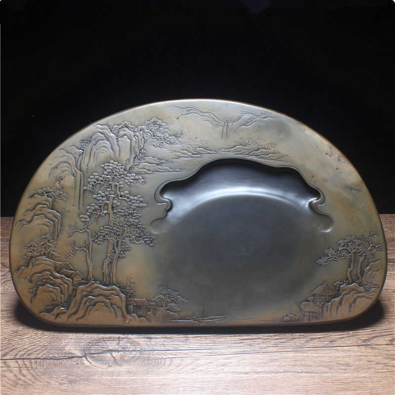 山水如画 济源坑金晕歙砚砚台 安徽省高级工艺美术大师胡尚峰作品